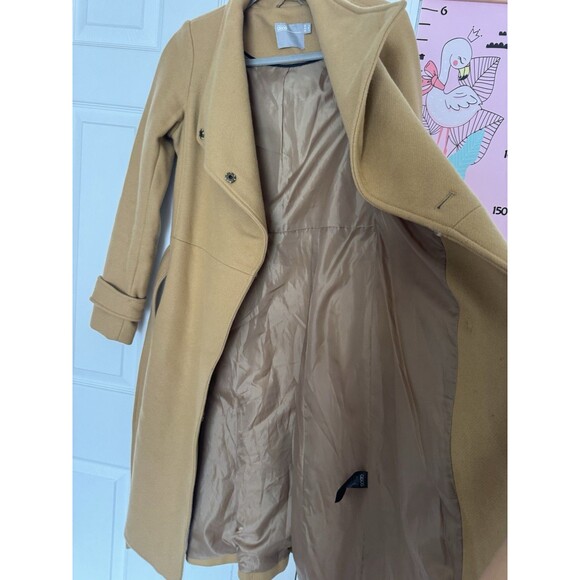 ASOS Womens Tan Beige Wool Coat Size 4 Belted Midi - Picture 5 of 9